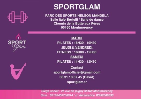 Événement SportGlam au Parc des Sports, horaires et contact pour inscriptions.